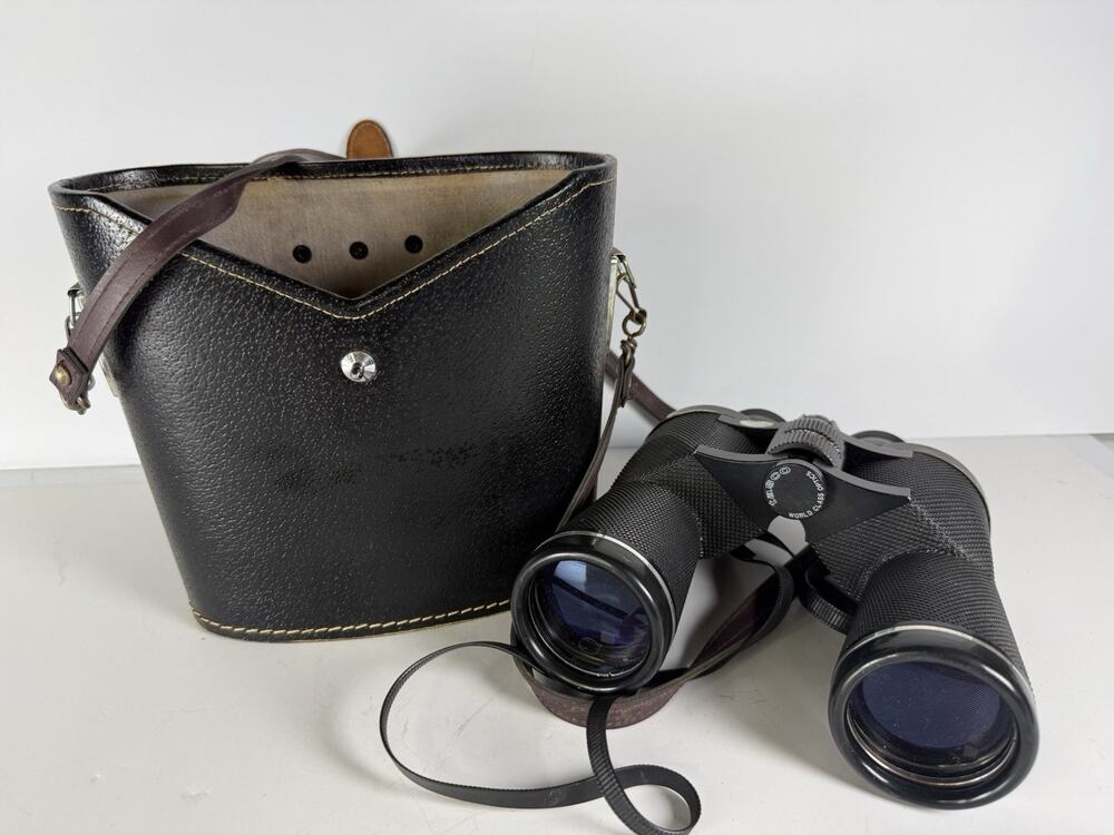 Vintage Tasco World Class 450z 10x50mm Wide Angle Binoculars With Leather Case